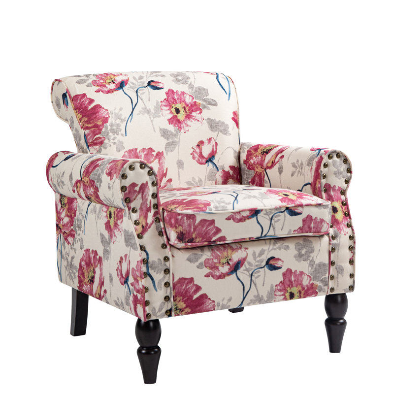 Arian 76 Cm Wide Cotton Armchair, White Floral Polyester Blend
