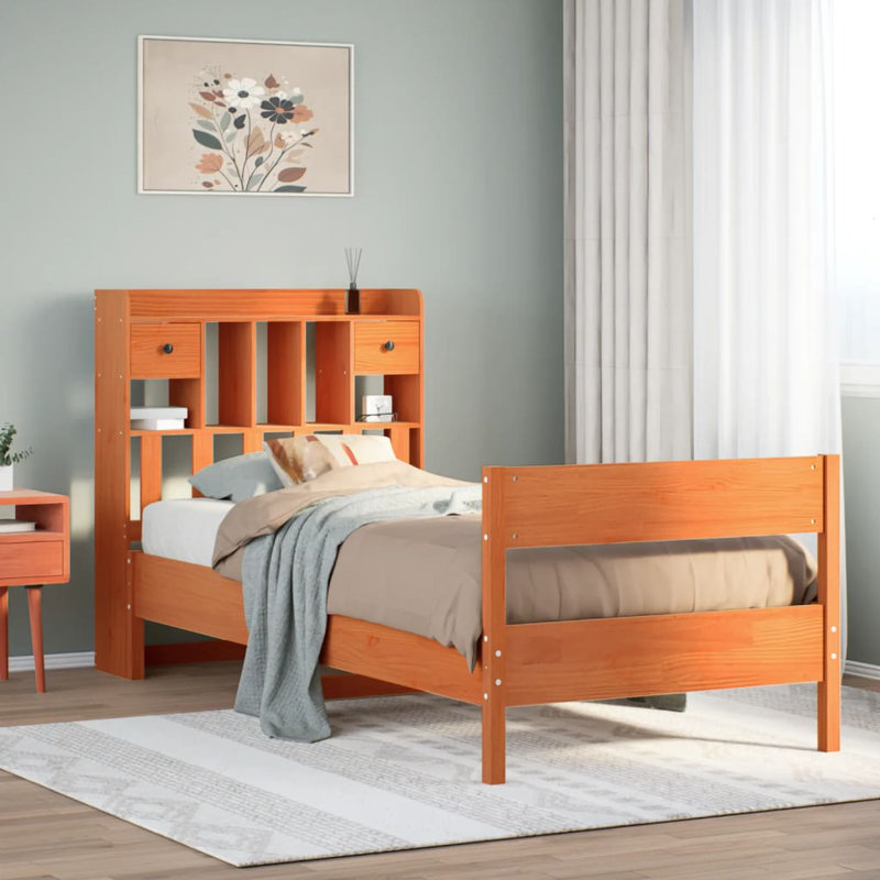 Rouidate Solid Wood Bed, Wax Brown, Double (4'6)