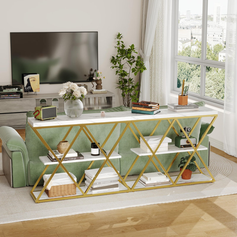 83.312cm Console Table, Grey/Gold, Grey, Gold