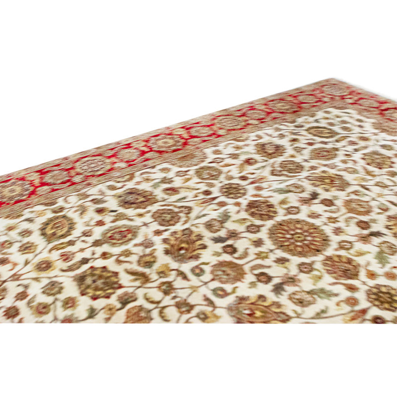 Tapis ivoire et rouge noué à la main de haute qualité