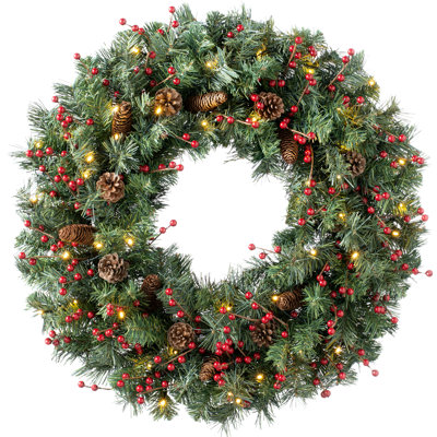 76.2 cm Lighted Berry Artificial Wreath