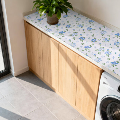 Shelf Liner,Non-Adhesive Non-Slip Cabinet Liners,Drawers Liners,Blue Green Floral Leaf,12 in x 10Ft (120 inch)