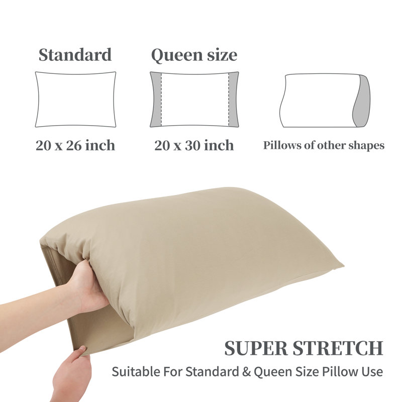 Stretch Jersey Knit Pillowcases With Envelope Closure, Taupe, Queen Pillow Case
