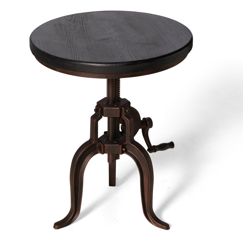 Cecy Pine Round Solid Wood Top Metal Base Dining Table, Brown