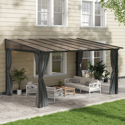 Pavillon de jardin d'extérieur en polycarbonate à toit rigide - Pavillon de jardin mural en aluminium avec toit incliné