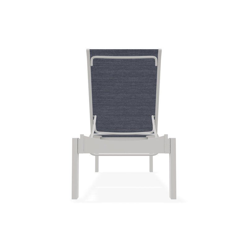 Leeward Sling Marine Grade Polymer Lay-flat Stacking Armless Long Frame Chaise with Wheels, Cobalt 35D Sunbrella®, Snow