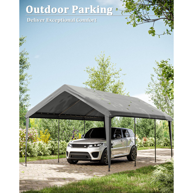 Carport Canopy Replacement Cover With Ball Bungees (Frame Is Not Included), Light Gray, 112.8" H x 144" W x 240" D