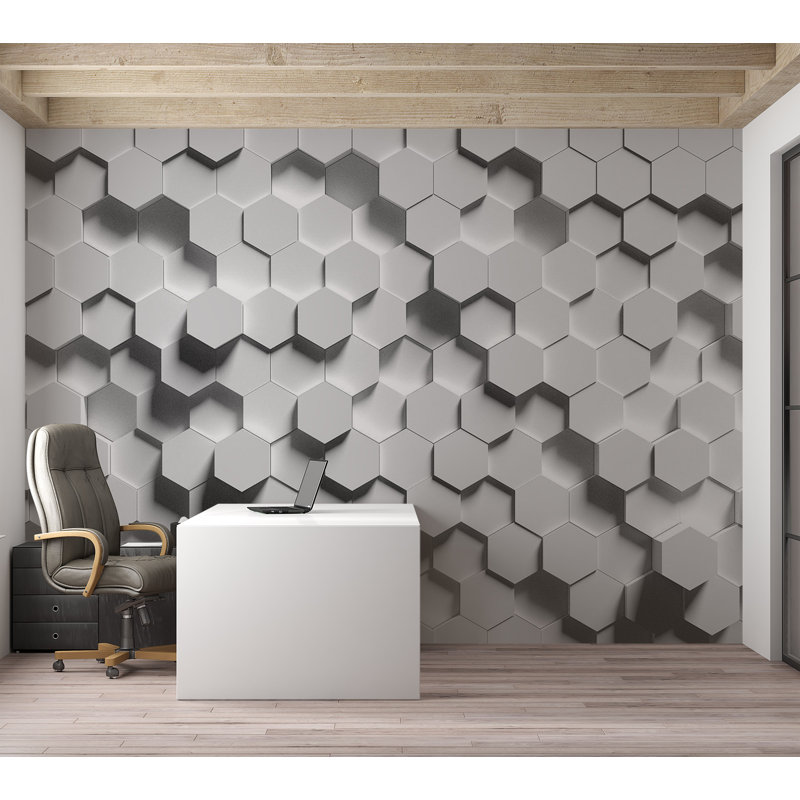 Papier peint géométrique - Motif hexagonal, L 137 po x L 96 po
