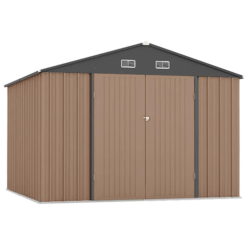 Galvanized Steel Horizontal Storage Shed, Brown, 79.92" H x 143.28" W x 125.16" D