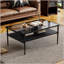 Table basse moderne moderne avec plateau en verre trempé gris et pieds en métal noir durable, parfaite pour les salons contemporains.-1795627199