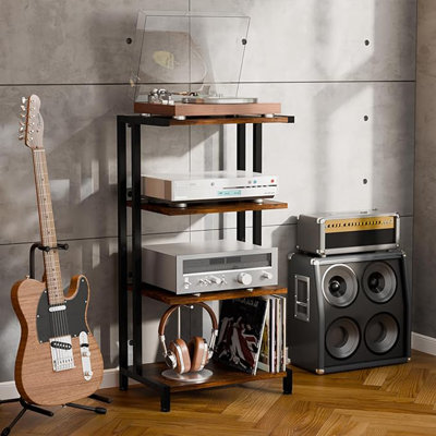 Petit meuble audio-vidéo 16,5 po à 4 niveaux, version étroite en bois avec étagères d'angle et armoire audio-vidéo Tour idéale pour les petits lecteurs DVD Console de jeu Boîte de télévision