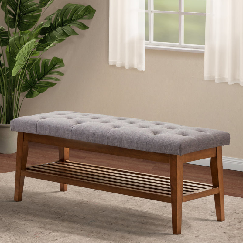 Banc de rangement rembourré Hahnville , Polyester gris