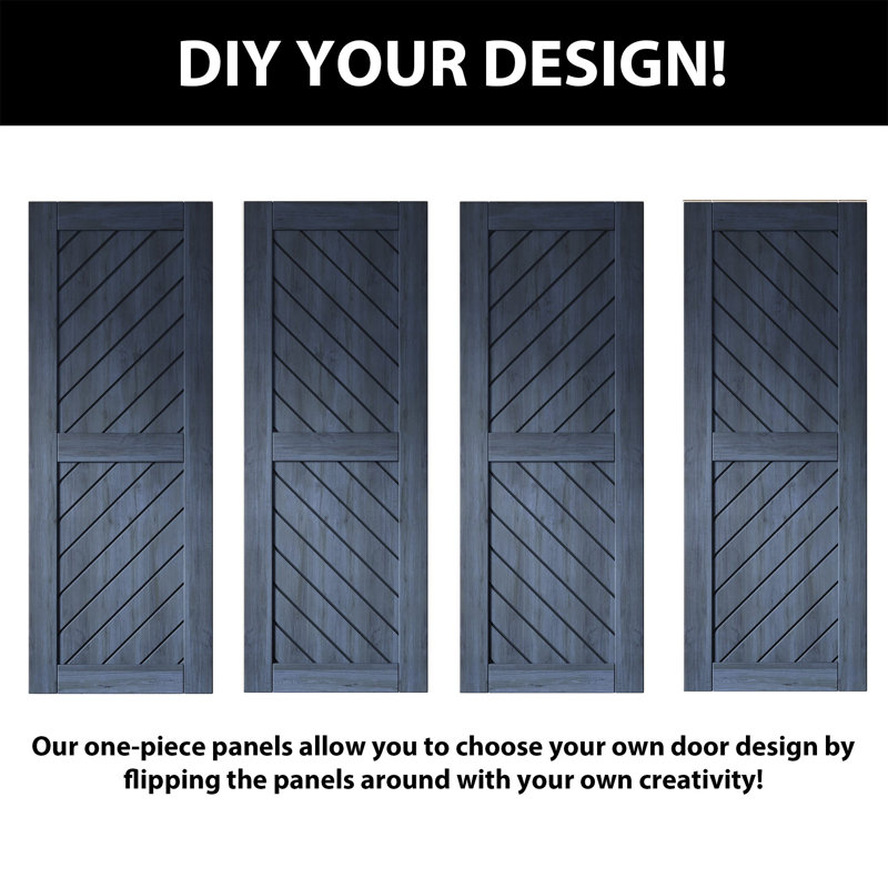Homacer Navy Unassembled & Finished Slanted Stripe Design Two Barn Door with Non-Bypass Installation Hardware Kit, interior use only