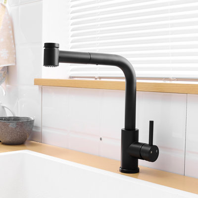 Robinet de salle de bain pivotant noir 360 avec rétractable - look contemporain pour une utilisation quotidienne