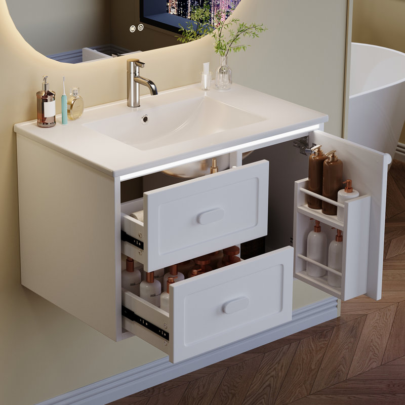 Single Bathroom Vanity with Ceramic Basin, White