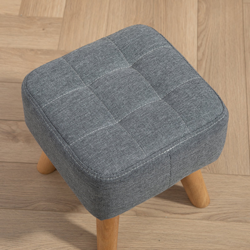 HOMCOM Modern Tufted Footstool, Linen Fabric, Rubber, Grey