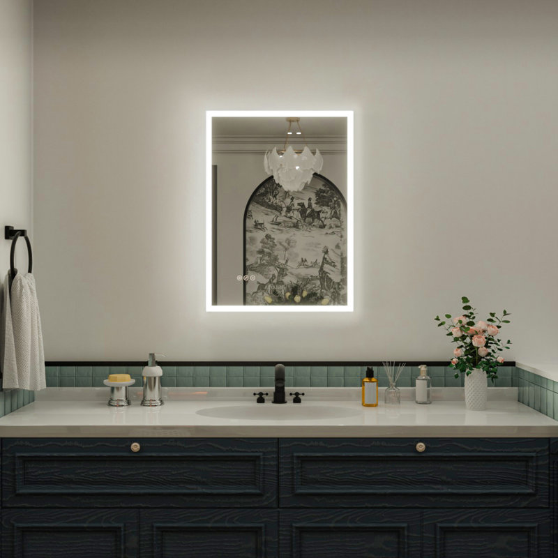Bathroom Vanity Mirror LED Lights Anti-Fog Wall Mirror 3 Colors Dimmable, 30" x 22"