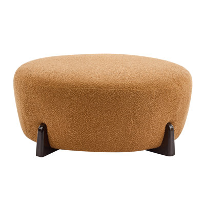 Modish Round Ottoman: Boucle Top With Splayed Rubber Wood Legs (Only Including Ottoman)