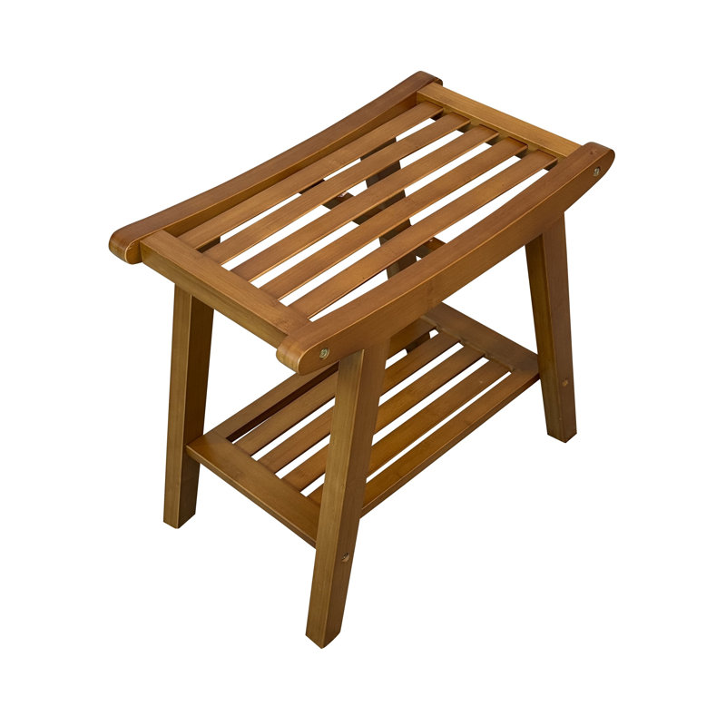 Bamboo 19.5"W Slat Spring Spa Style Bench, Caramel