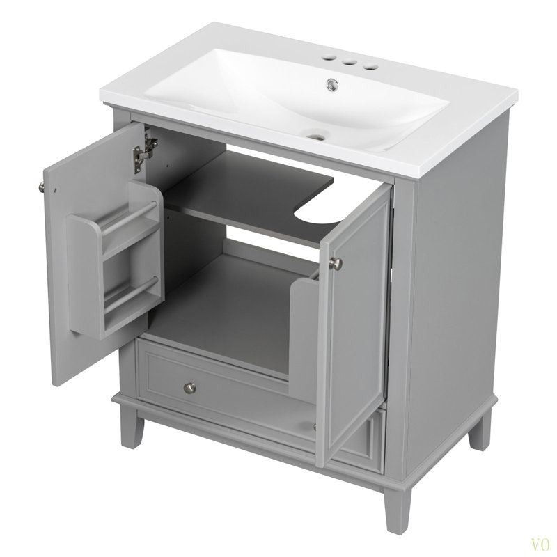 Ensemble de meuble-lavabo 30 po avec lavabo, armoire de salle de bain multifonctionnelle avec portes et tiroir, structure solide et panneau de fibres à densité moyenne