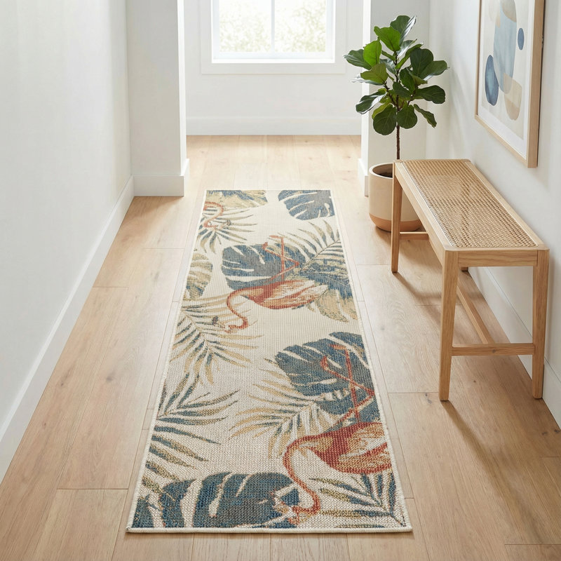 Tapis d'intérieur / extérieur ivoire en polypropylène tissé à la machine Sherwin, Tapis de couloir 2 pi x 7 pi 10 po