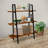 Solid Acacia Wood Ladder Bookshelf - 3-Tier Industrial Leaning Bookcase with Metal Frame - Easy Assembly Cherry Brown