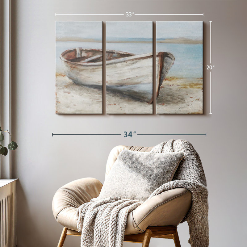 «Whitewashed Boat I», 3 pièces, H 20 po x l 33 po