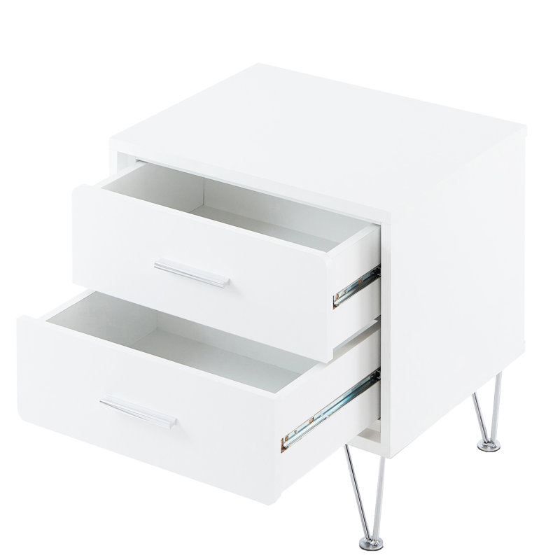 Élégante table d'appoint blanche avec pieds en épingle, Plateau blanc / base blanche