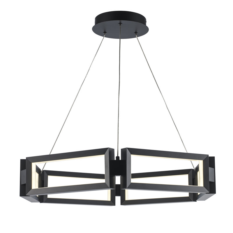 Endijs 6 - Light Dimmable LED Wagon Wheel Chandelier, Black, 1.6" H x 8.7" W x 8.7" D