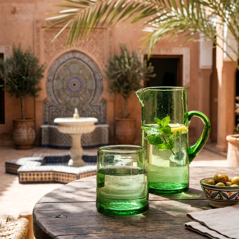 6x Merzouga 200ml Recycled Glass Tumblers with 1L Jug - By Nicola Spring, Green