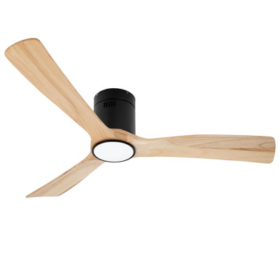 Wood Flush Mount Ceiling Fans 52 in. With Lights And Remote,22W LED Light,3 Natural Color Wood Blades,6 Speeds,Reversible Quiet Motor