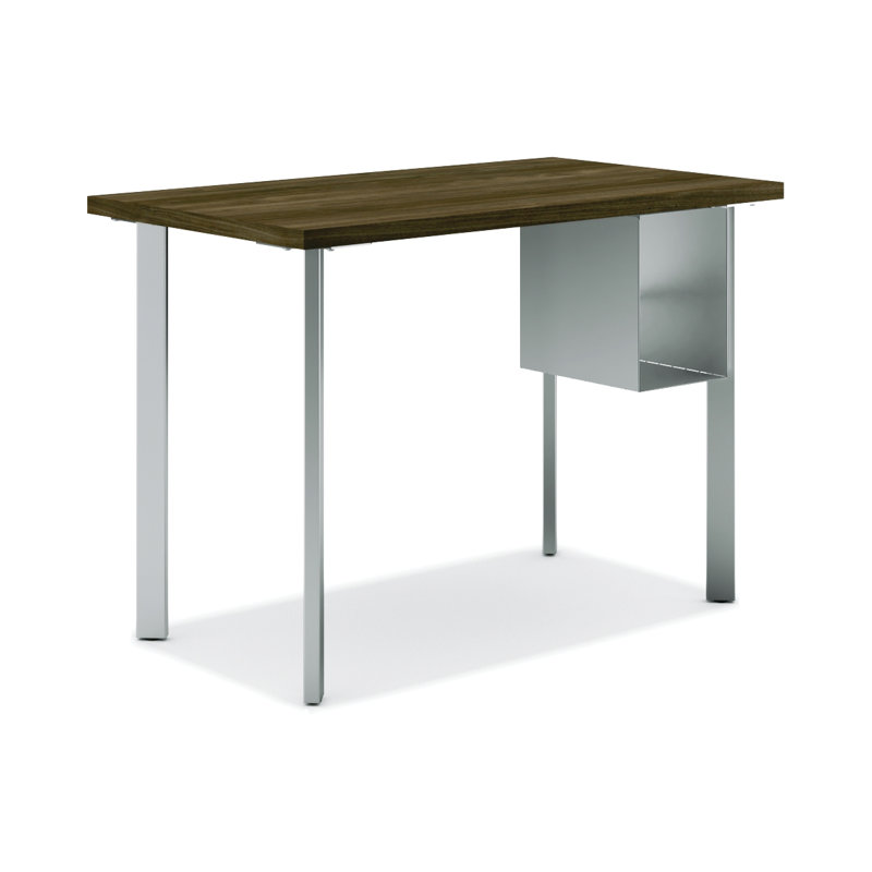 Bureau de table HON Coze avec rangement en U, plateau en noyer Florence, structure argent, L 48 po x P 24 po