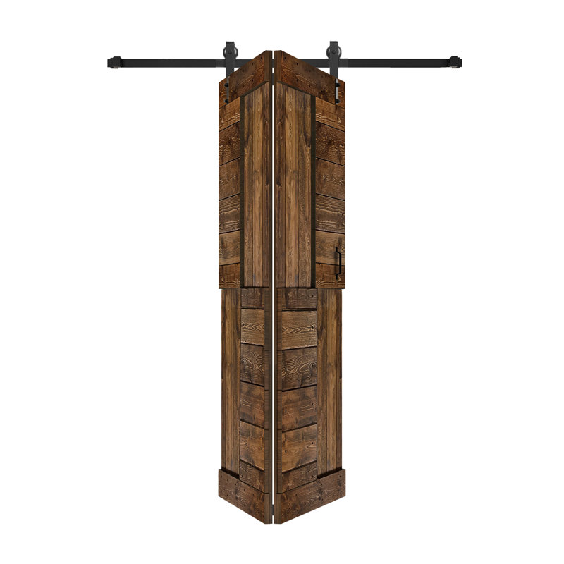 Porte à deux branches en bois massif en forme de S avec rail de quincaillerie - Assemblage requis, 30 po x 84 po, Noyer foncé