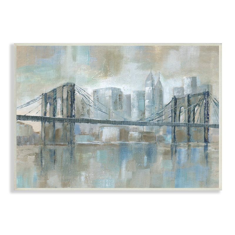 «Ocean Water Bridge Reflection Abstract Blocked Cityscape» par Nan - Peinture, H 10 po x l 15 po x P 0,5 po, Plaque murale