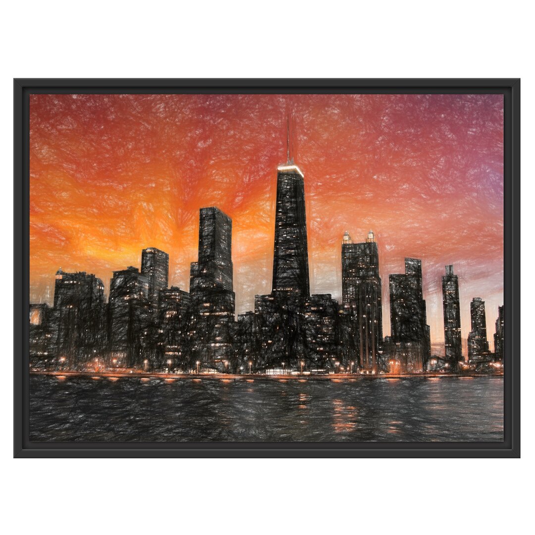 Gerahmtes Wandbild Chicago-Wolkenkratzer-Silhouette