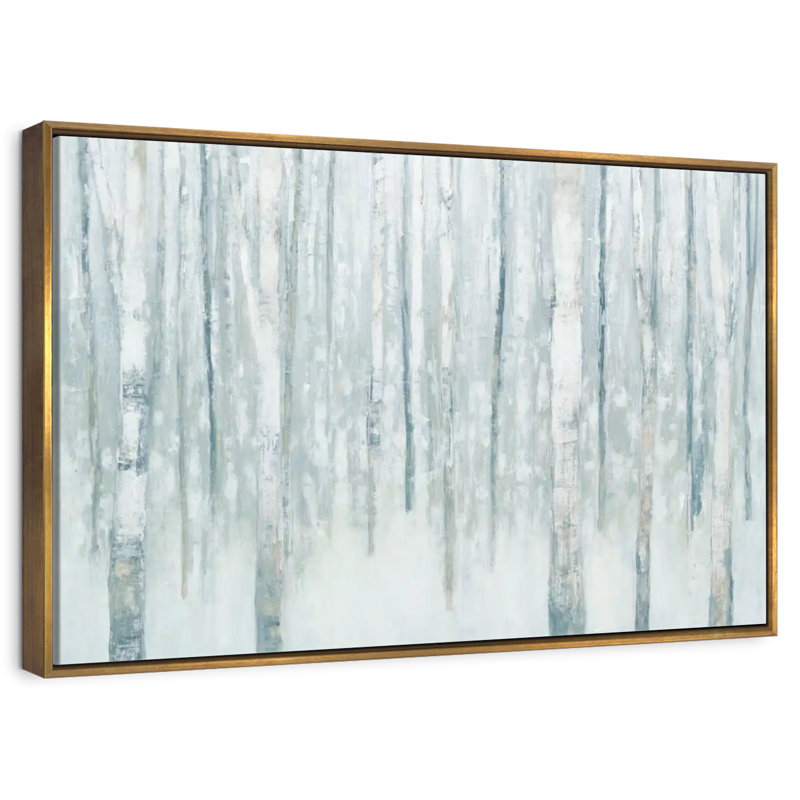 Bouleaux en bleu-gris d'hiver, Cadre flottant doré, 37 po x 25 po