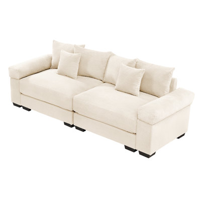 92" Oversized Cloud Modular Sectional Couch,Corduroy Fabric Extra-Wide Armrests Throw Pillows Ergonomic Design High Resilience Cushion Easy Assembly,For Living Rooms Bedrooms,Beige