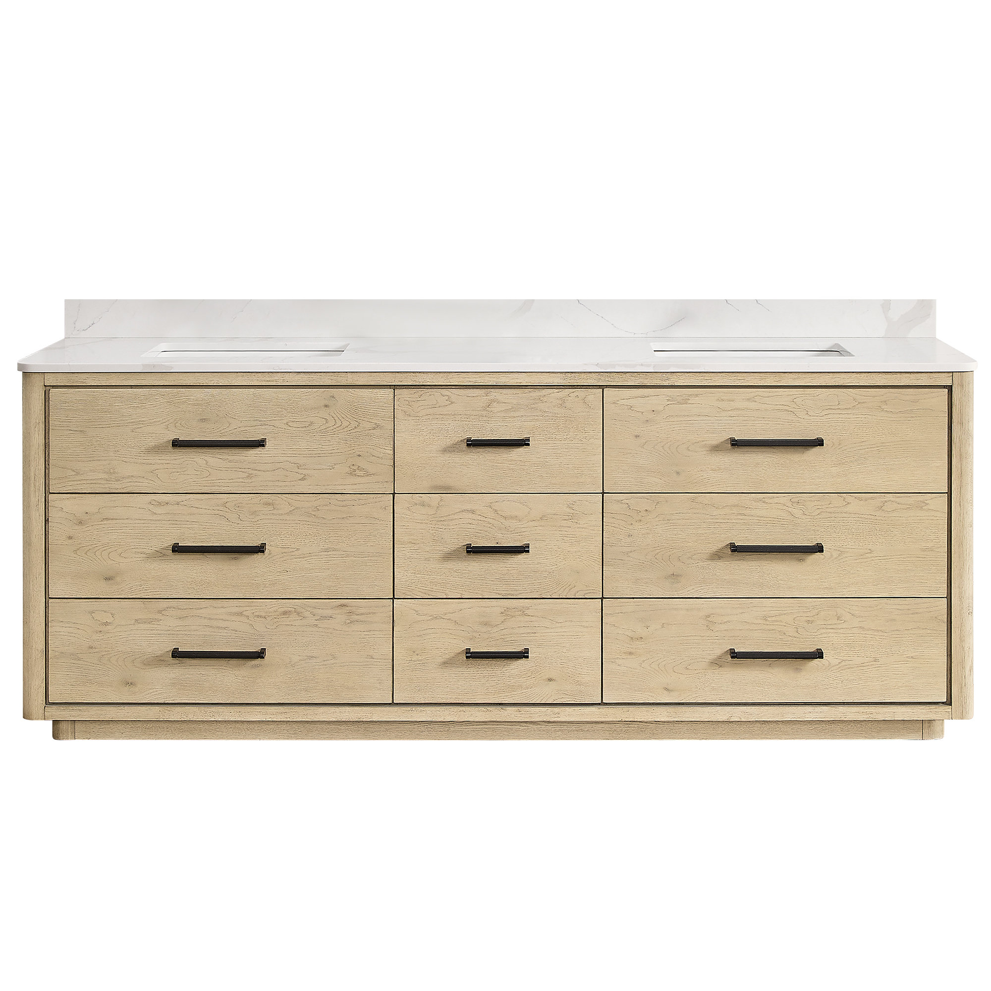 Porto 84'' Double Bathroom Vanity, Natural Oak, Matte Black