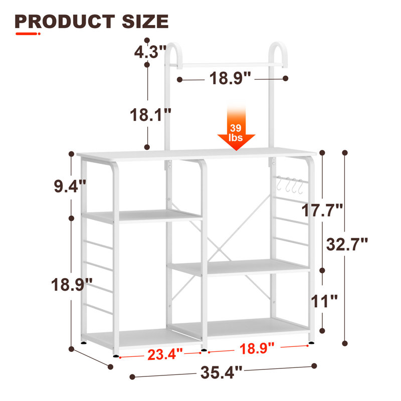 Étagère de boulanger standard en fer 35,4 po Moulton, Blanc