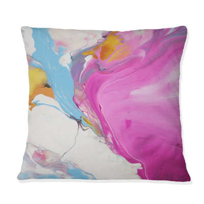 Coussin décoratif imprimé fuchsia rose et bleu clair II