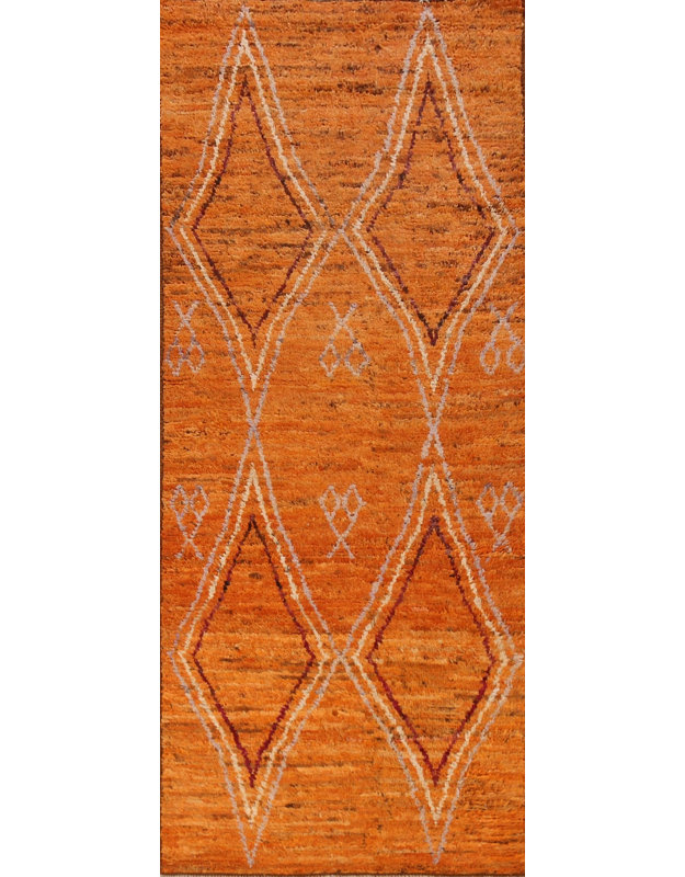 Tapis de couloir oriental orange en laine orange 3 x 3
