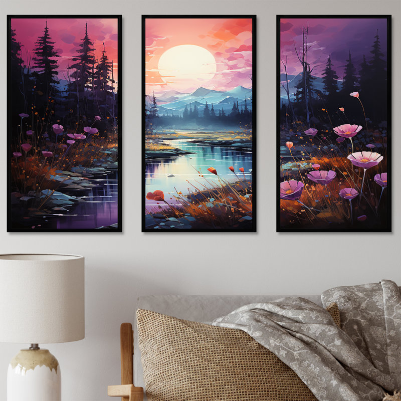 Art mural Northern Lights, H 40 po x l 60 po x P 1 po, Cadre flottant noir
