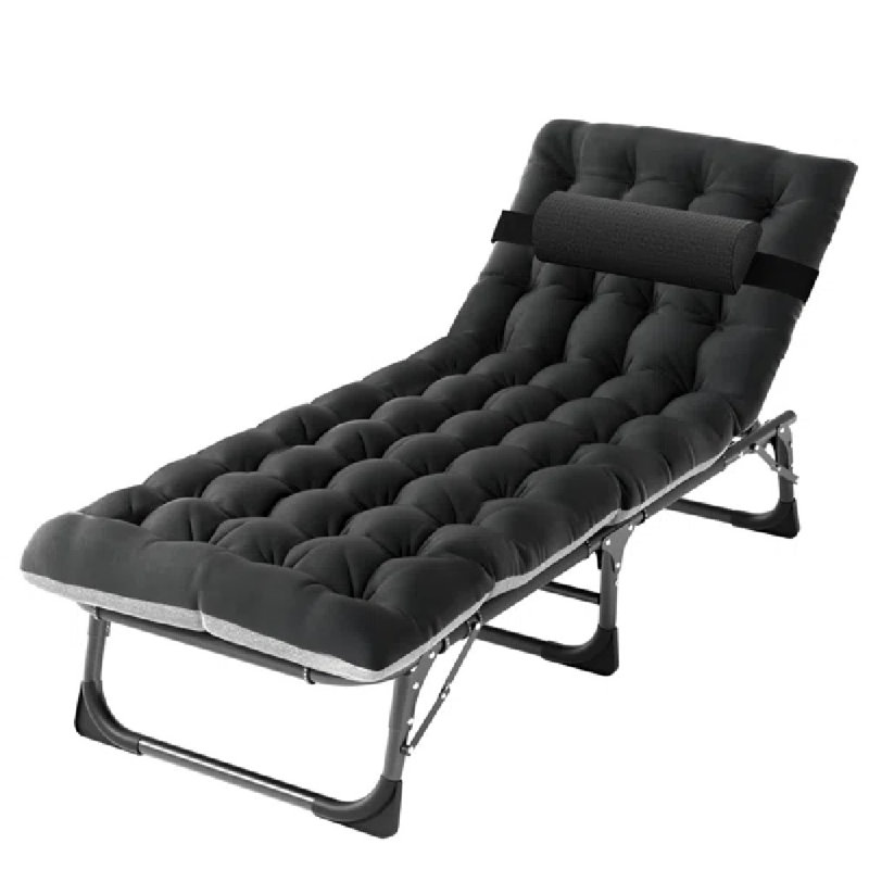 Lachara Adjustable 5-position Adults Reclining Folding Chair w/ Pillow&Cushions, Perfect For Camping, Black