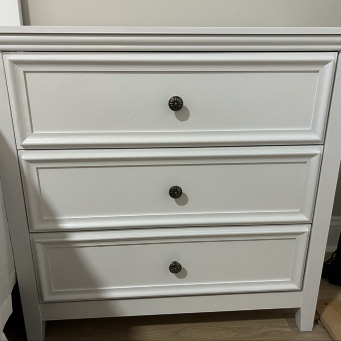 Farmhouse 3 Drawers Nightstand With Wood Besides Table End Table For Bedroom, Living Room - White