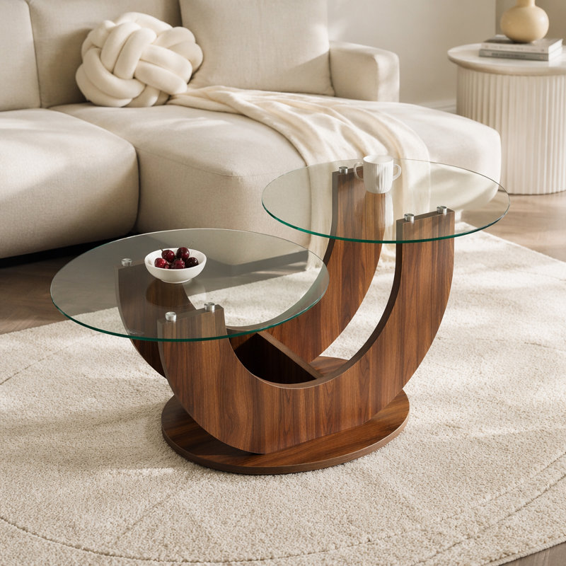 Table basse en verre Creative, Transparent / Walnut