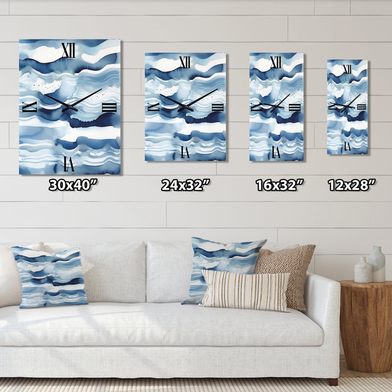 Horloge murale abstraite Classic Blue Waves IV - Fractals, Médium