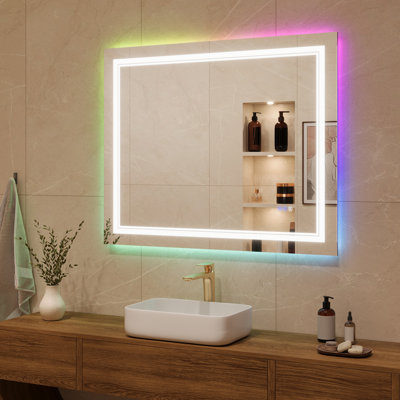 40" W x 32" H Smart RGB LED Bathroom Mirror with Enhanced Anti-Fog, Memory Function & IP44 Waterproof, Dimmable Front/RGB Backlight