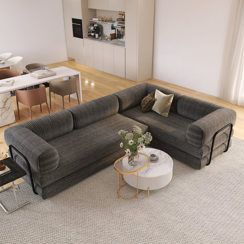 Canapé modulaire en L à 4 places, Polyester gris