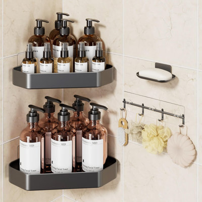 Aluminum Corner Shower Caddy 4-Pack, Never Rust, No Drilling Adhesive Shelves, Stainless Rack With Soap Holder, Bathroom Organizers And Storage, Grey