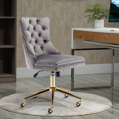 Cutburth Height Adjustable and 360° Swivel Velvet Office Chair with Wheels by House of Hampton